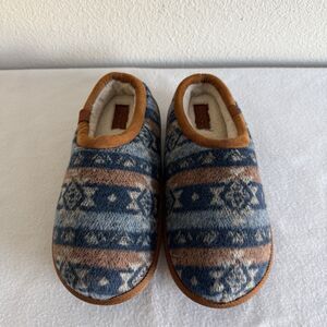 Cobian Geometric Blue Brown Faux Fur Slip-On Slippers Women's Size 8